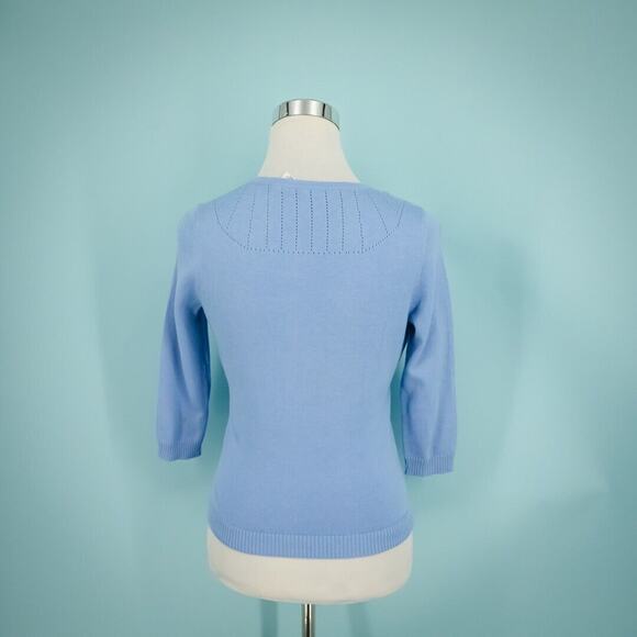 Moth Anthropologie Size XS Blue Button Front Down Crew Neck 3/4 Sleeve Cardigan - Picture 2 of 5